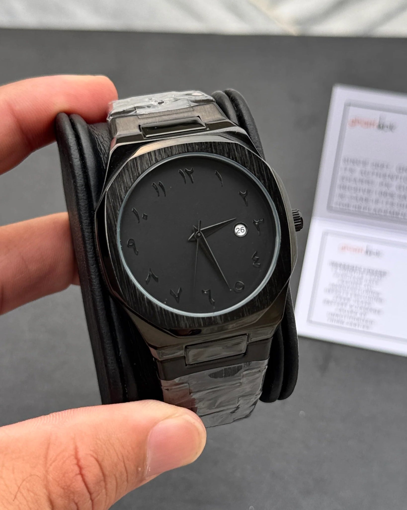 Arabic Edition Black Aura with Date - Ultra High Quality Stainless Steel Heavy Weight Edition (+150gm) - waqt